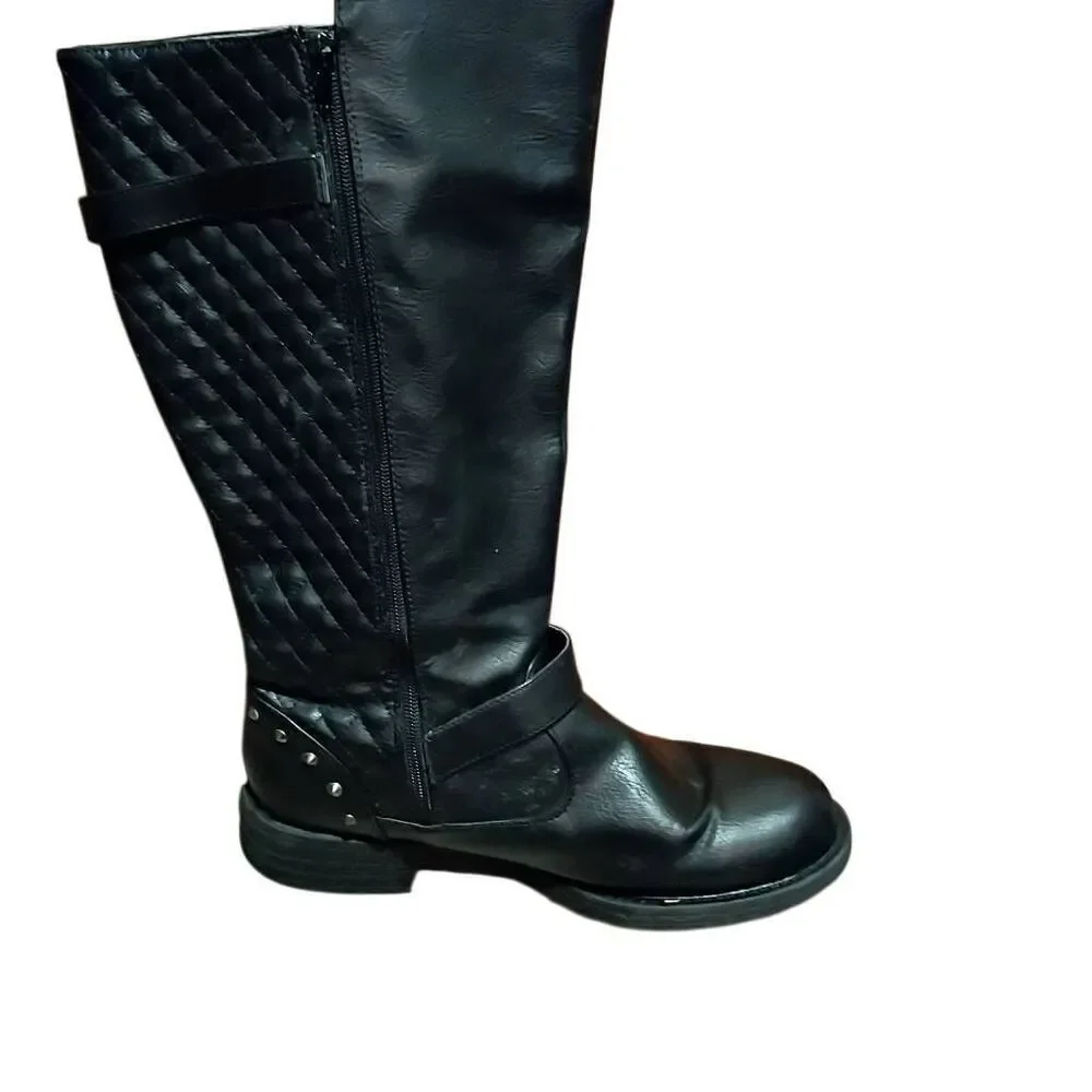 Women's Quilted Knee High Riding Boots Black Size 11